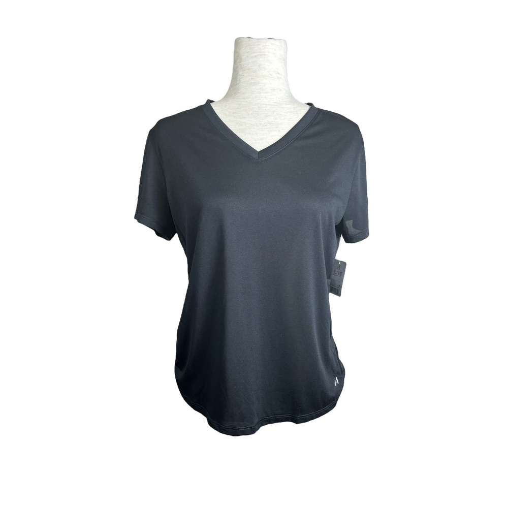 Alive Magnetics Black Athleticwear Athleisure Sheer V-Neck T-Shirt Size M